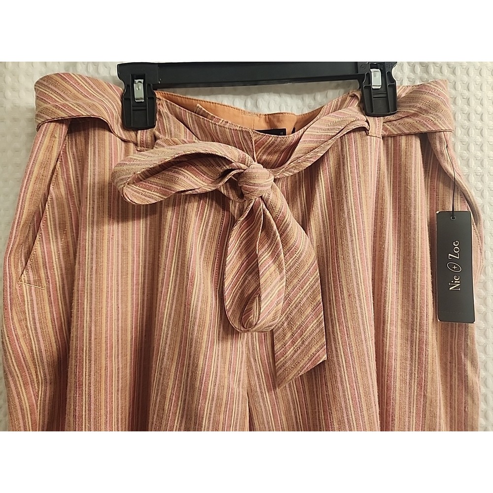 NEW NIC + ZOE "WORK IT" WIDE LEG POCKET PANTS PINK STRIPS W/BELT SIZE 14 - Picture 2 of 8